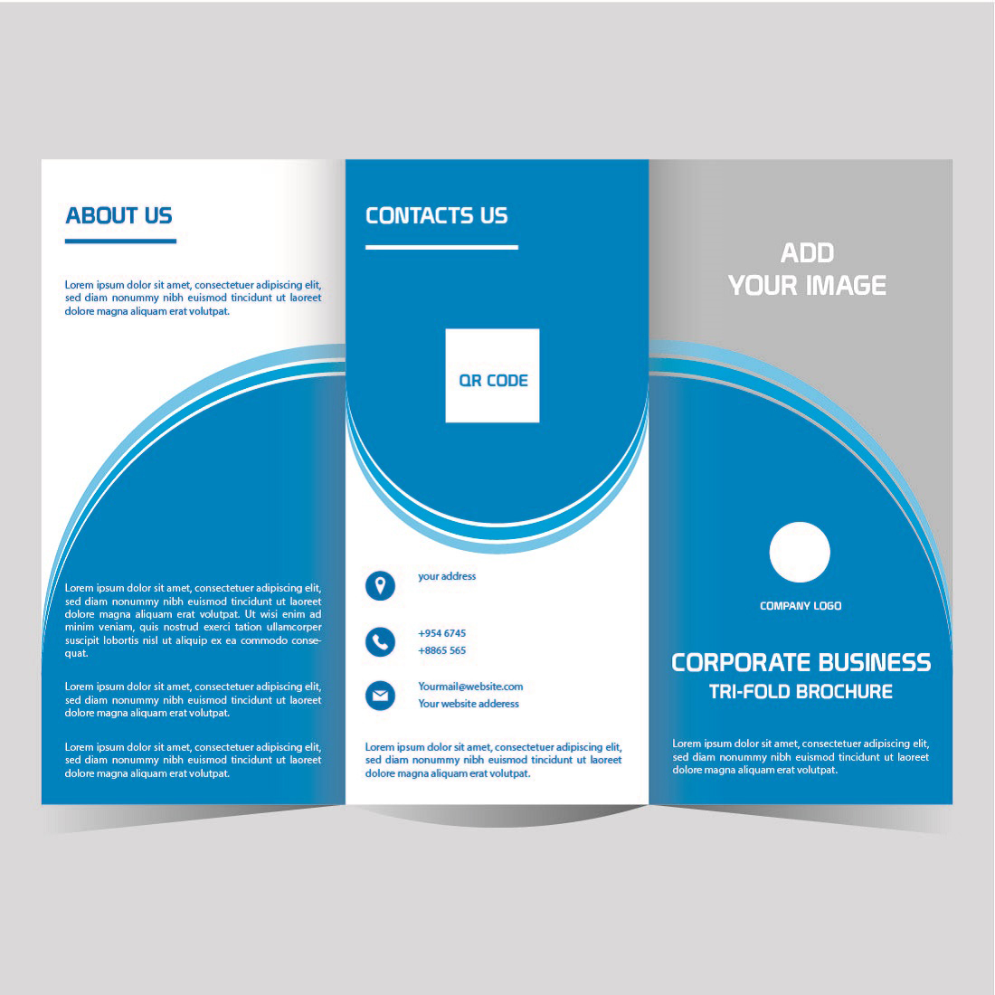 Corporate business trifold brochure design template preview image.