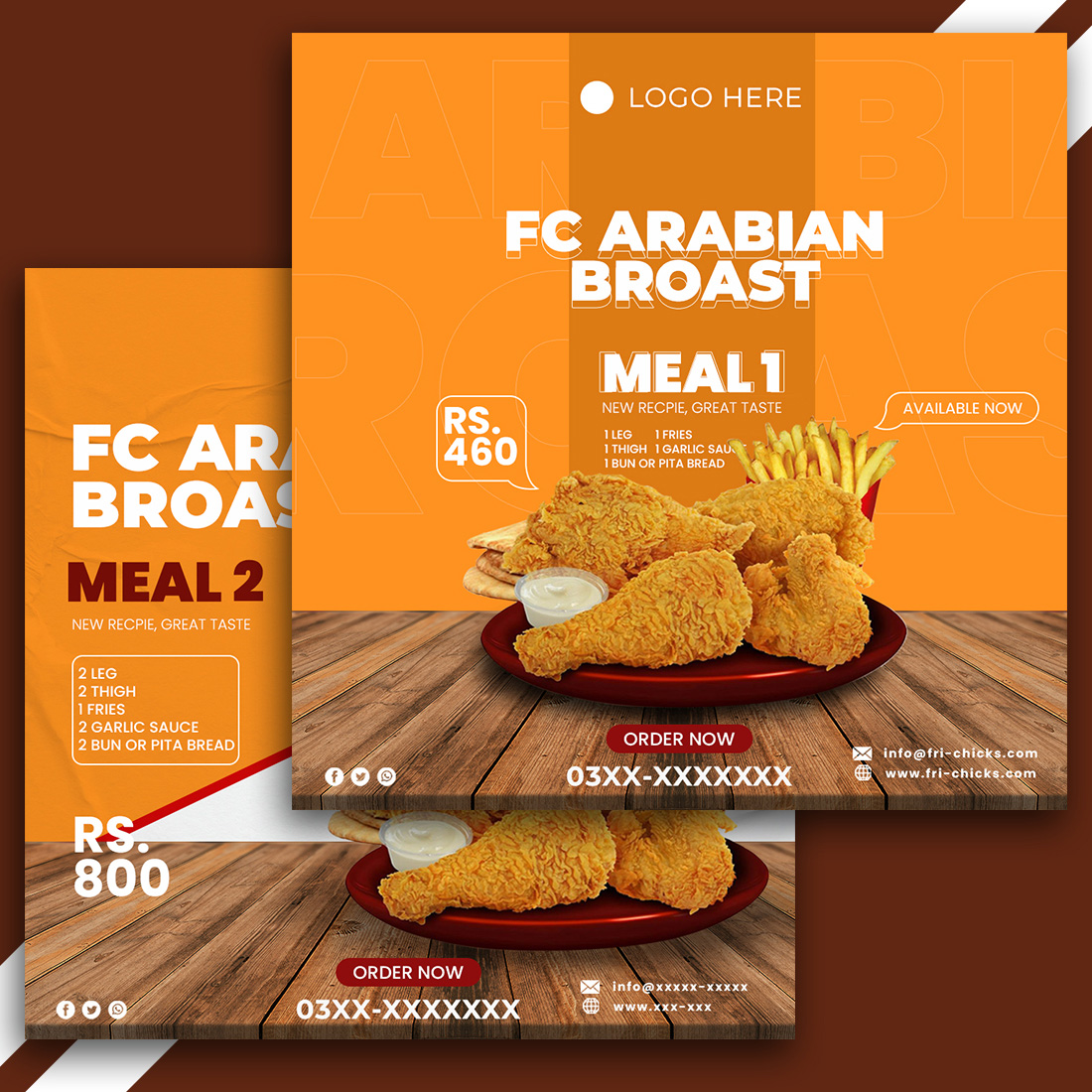 2 Modern Fast Food Social Media post Design Template preview image.