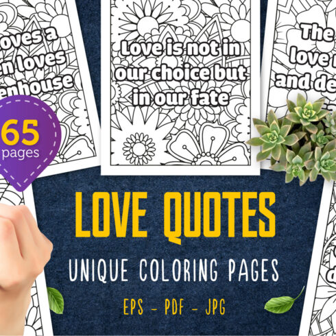 65 Love Quotes Unique Coloring Pages cover image.
