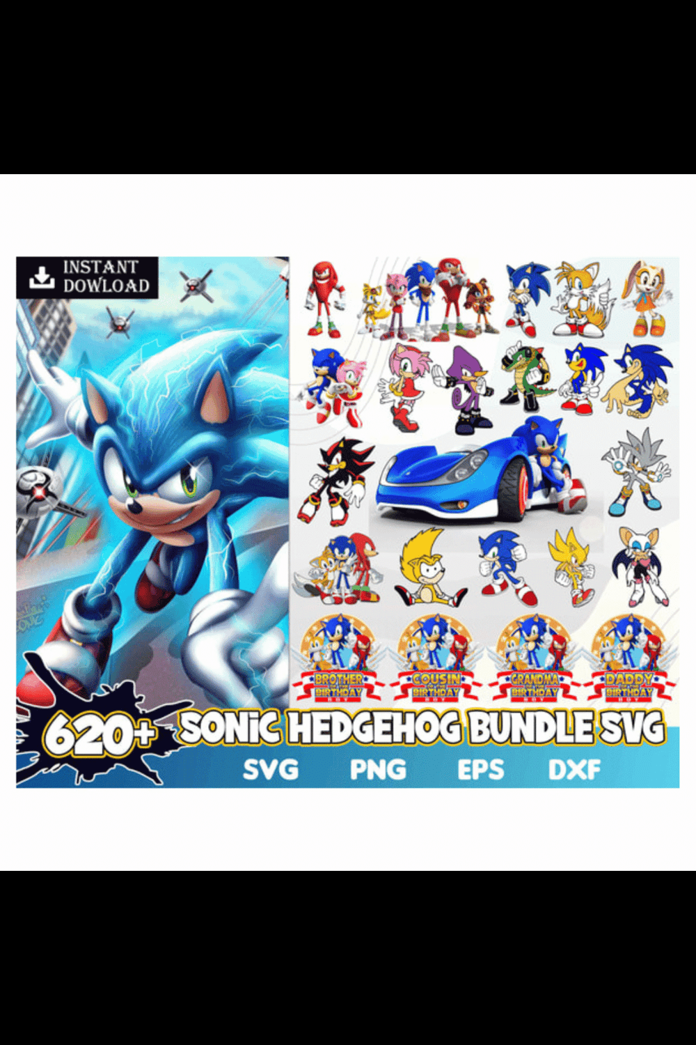 Sonic SVG, Sonic Logo, Sonic Clipart, Sonic Symbol, Sonic PNG, Sonic the Hedgehog SVG, Sonic the Hedgehog SVG pinterest preview image.