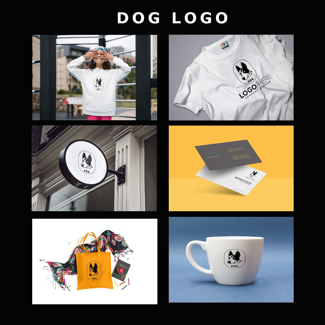 Dog - Logo Design Template, dog t-shirt logo, dog business card logo, dog bag logo, dog coffee cup logo, dog board logo preview image.