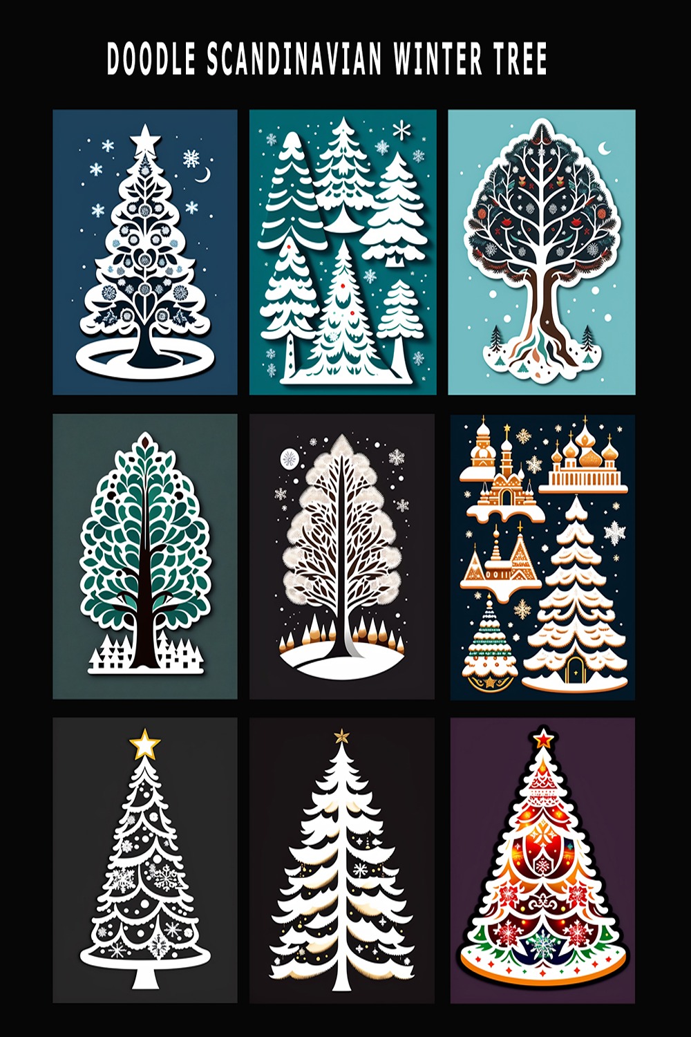 Christmas - Doodle Scandinavian Winter Tree pinterest preview image.