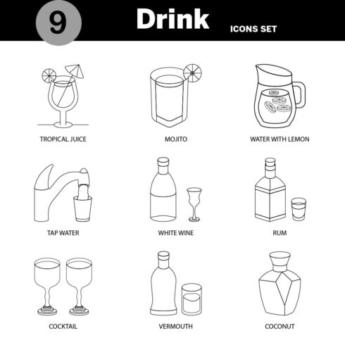 Drink icon line art set Vector, editable and resizable cover image.