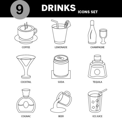 Drinks icon set Vector, editable and resizable cover image.