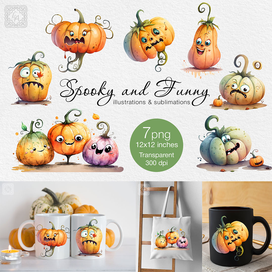 Watercolor Spooky and Funny PNG sublimation preview image.