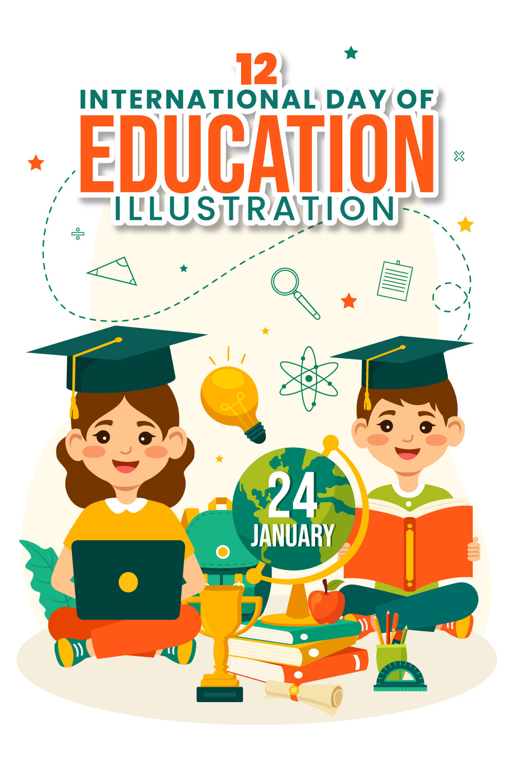 12 International Education Day Illustration pinterest preview image.