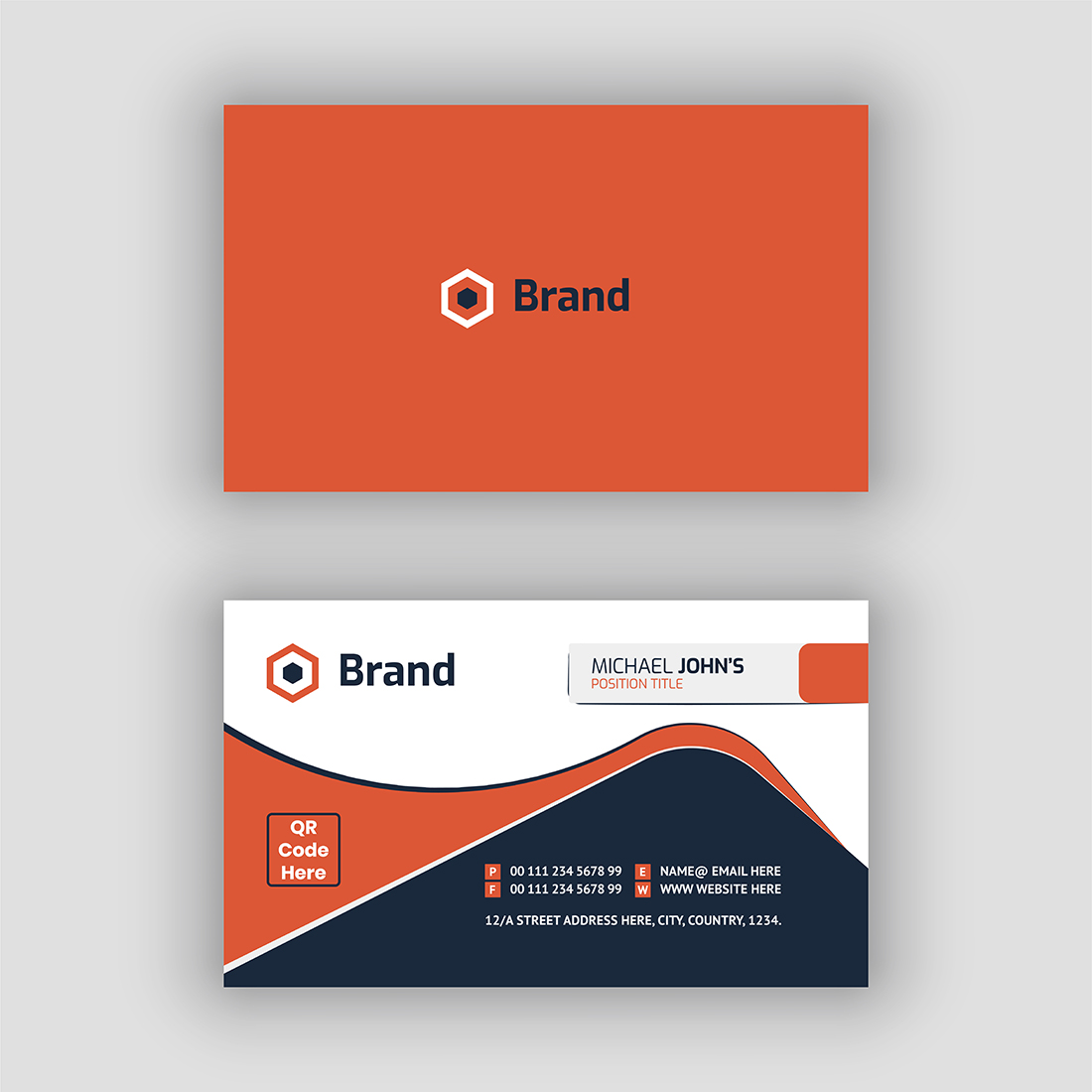 Elegant Minimal Black And Orange Business Card Template preview image.