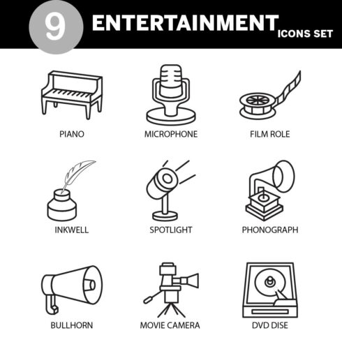 Entertainment icon set Vector, editable and resizable cover image.