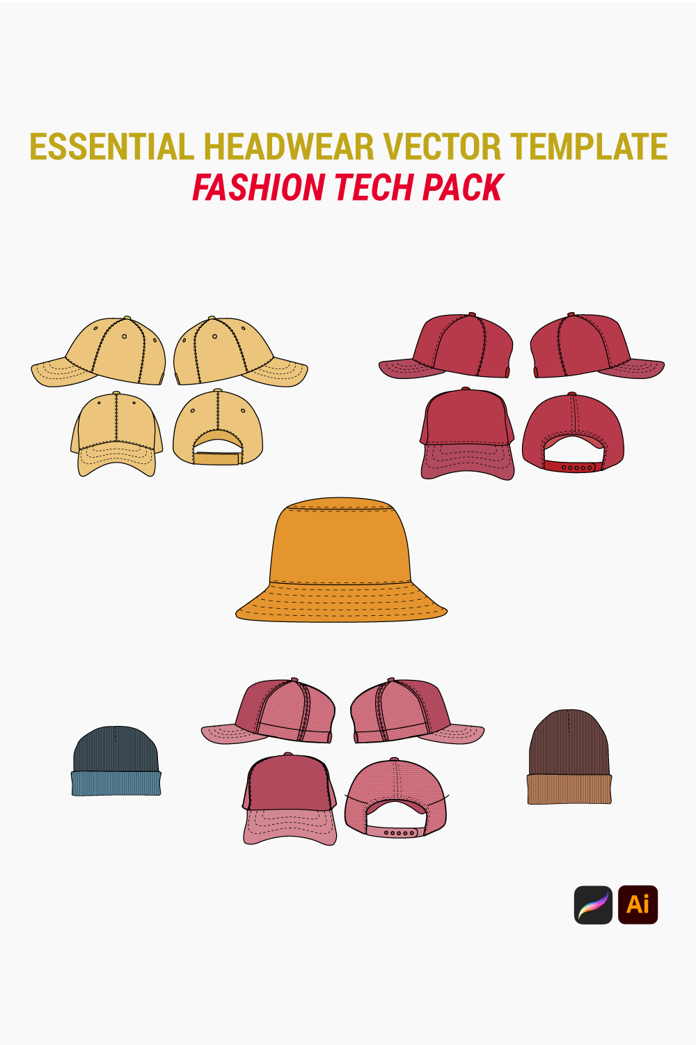 Essential Headwear Vector Mockup Tech Pack pinterest preview image.