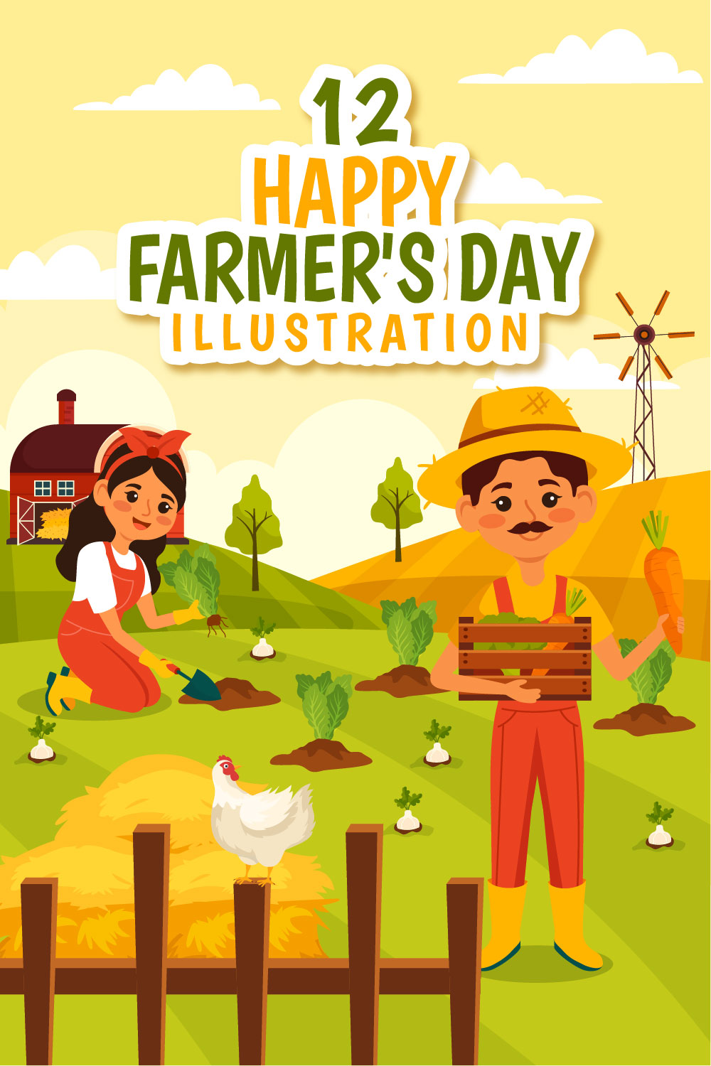 12 Happy Farmer's Day Illustration pinterest preview image.