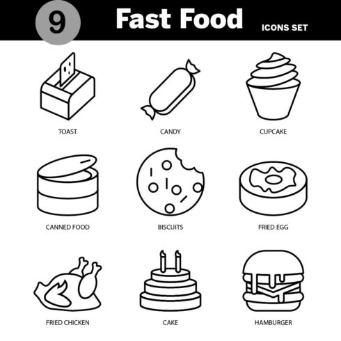 Fast Food icon set Vector, editable and resizable cover image.