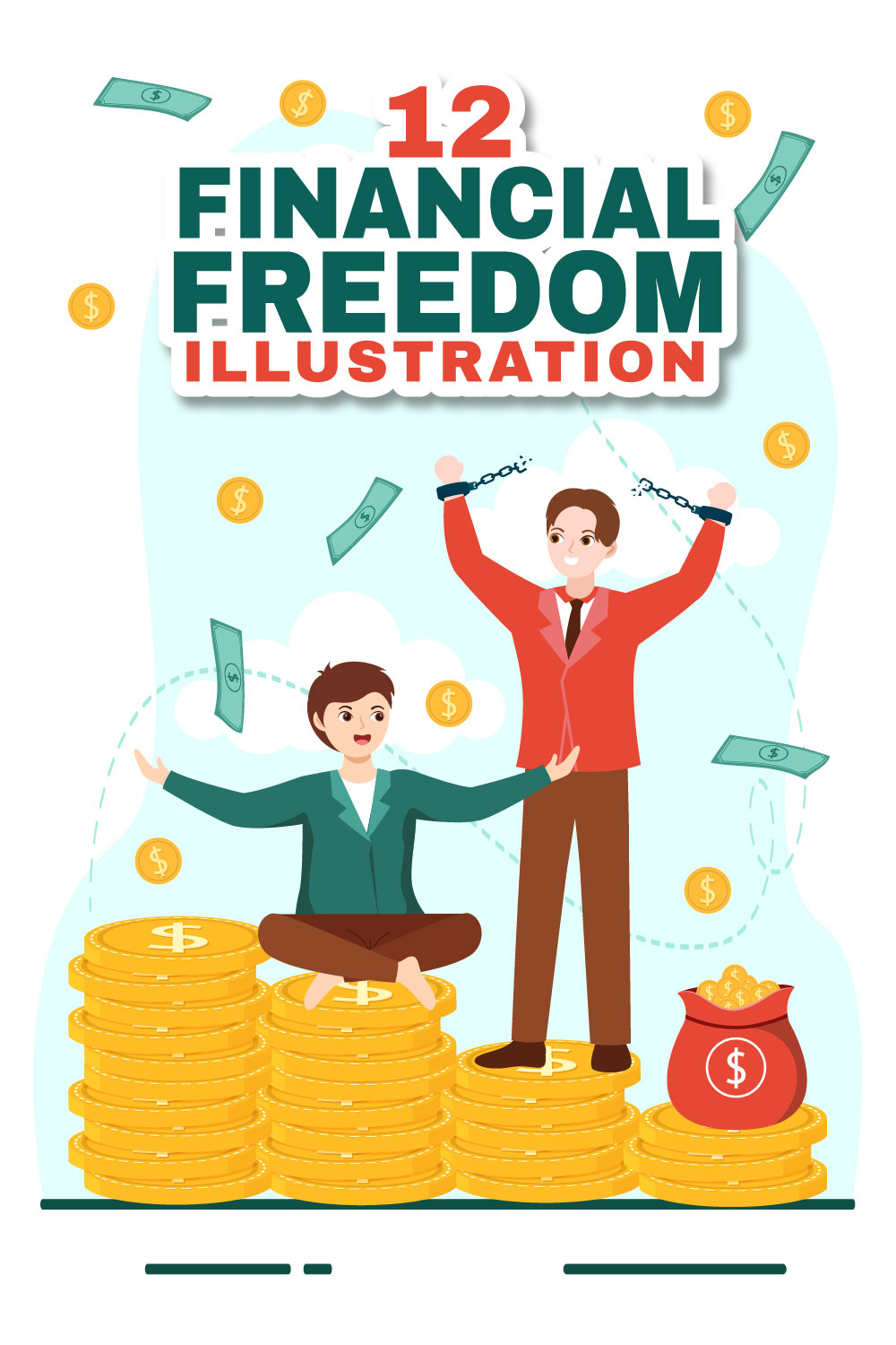 12 Financial Freedom Vector Illustration pinterest preview image.