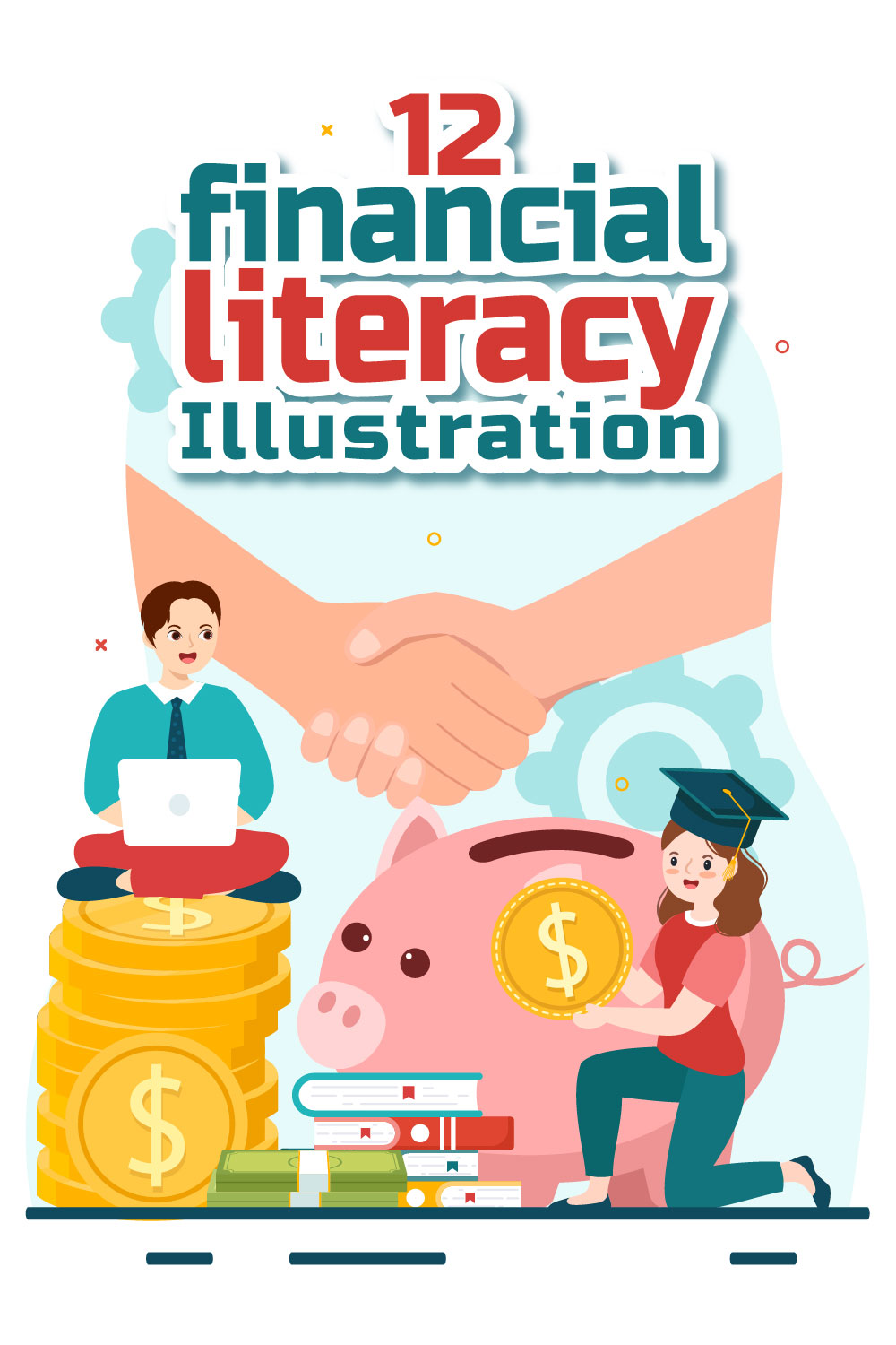 12 Financial Literacy Illustration pinterest preview image.