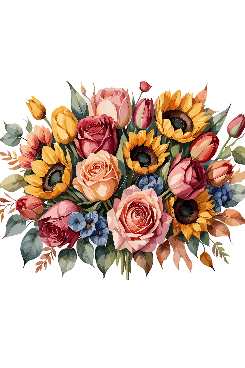 Watercolor art of flower bouquets pinterest preview image.