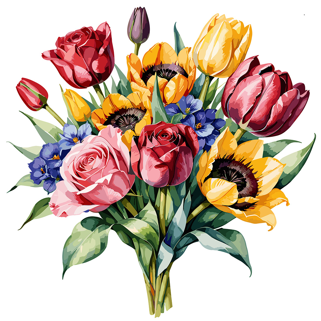 Watercolor art of flower bouquets preview image.