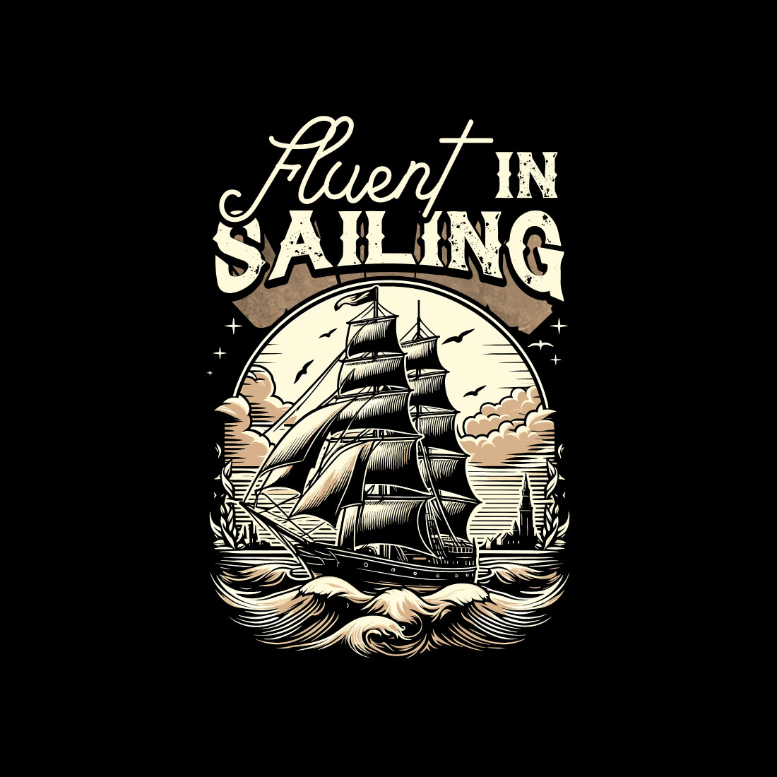 FLUENT-IN-SAILING,, sailing t shirt design preview image.