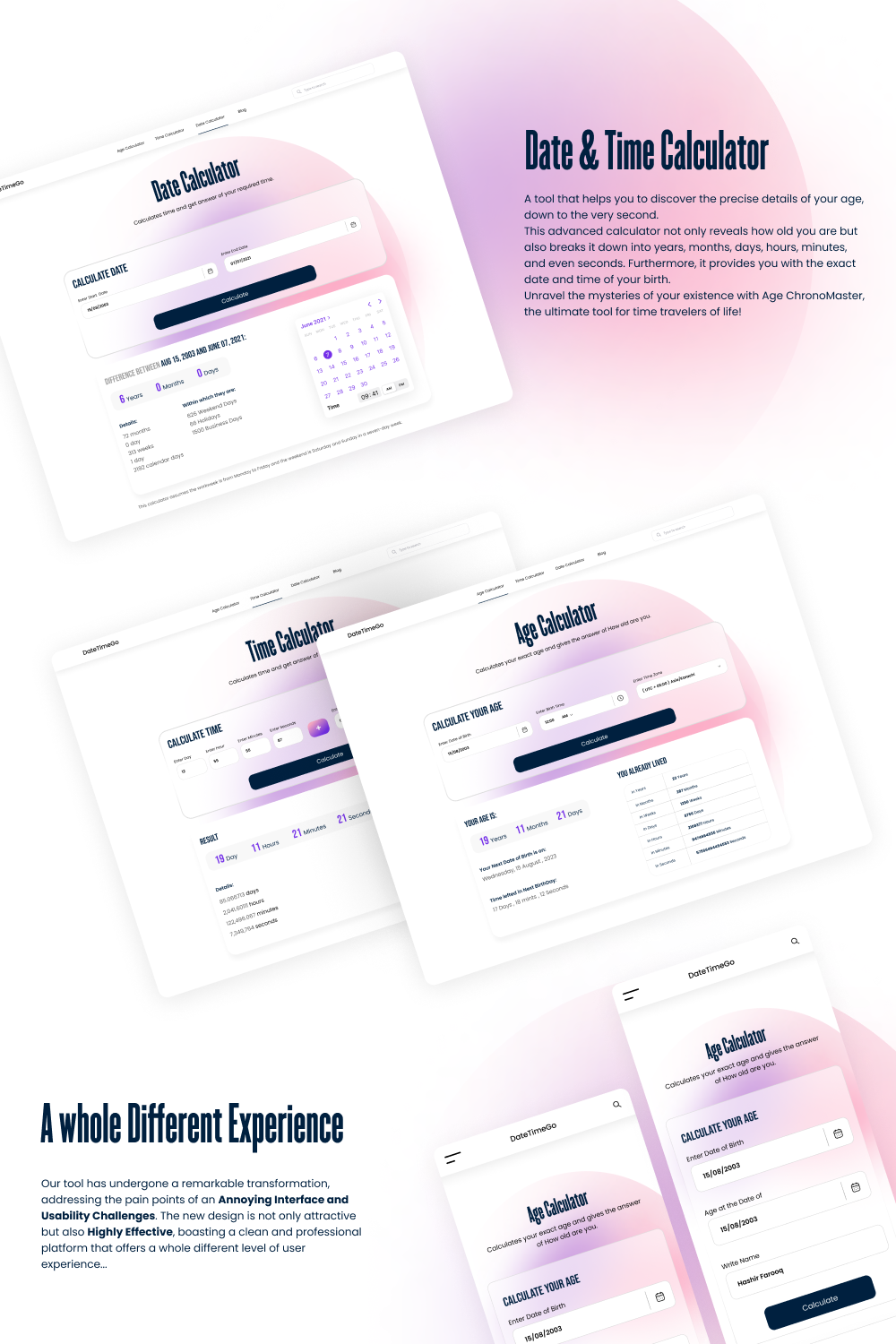 Date & Time calculator Landing page | website landing page design | Attractive UI Design Kit pinterest preview image.