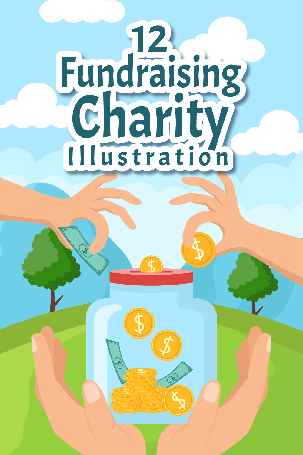 12 Fundraising Charity and Donation Illustration pinterest preview image.
