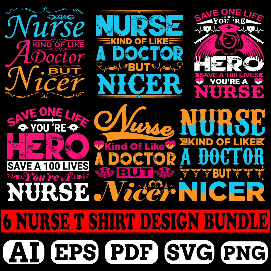 typography Nurse t-shirt design bundle preview image.