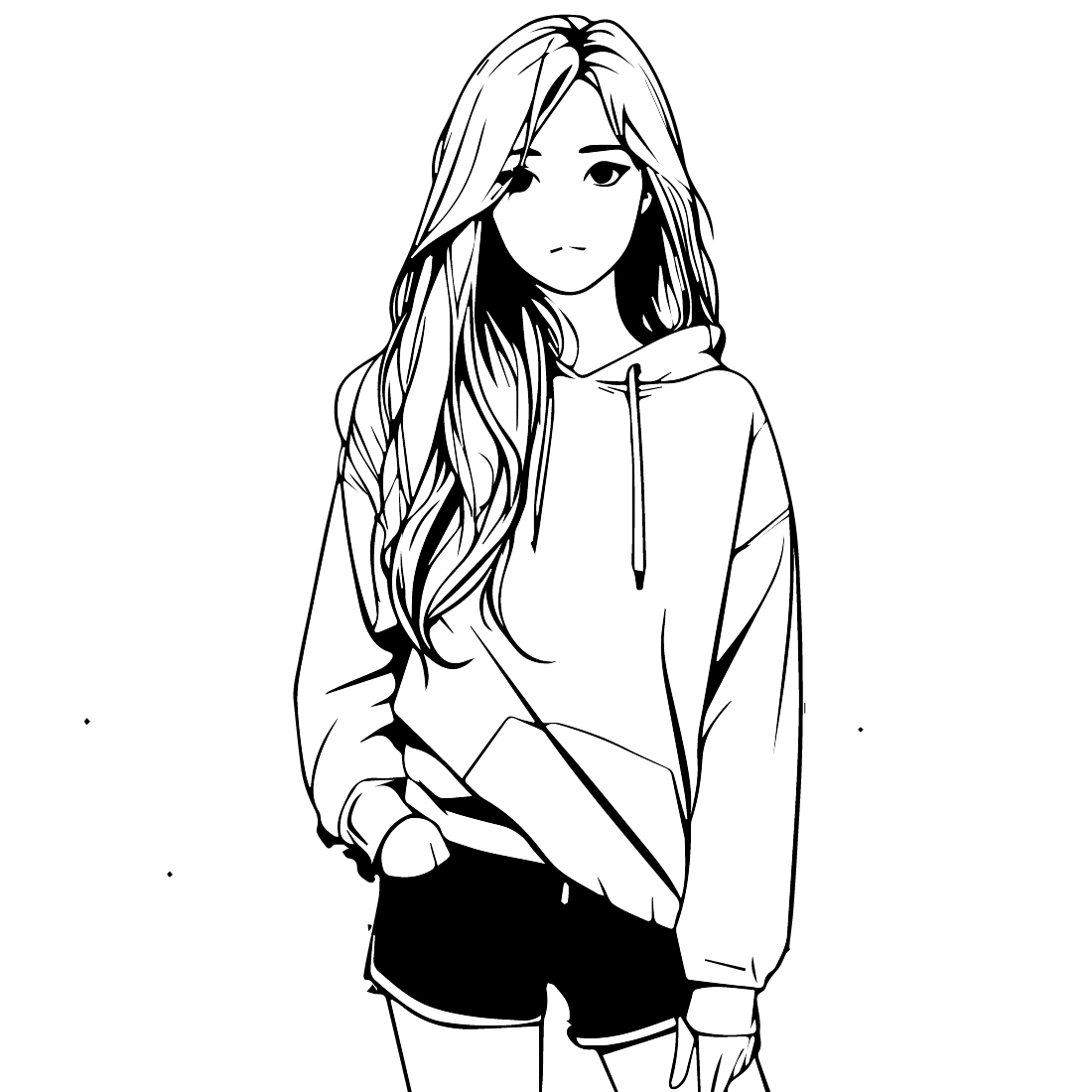 Sketch of beautiful anime girl. Anime girl line drawing. Can be colored.  Vector illustration Stock Vector