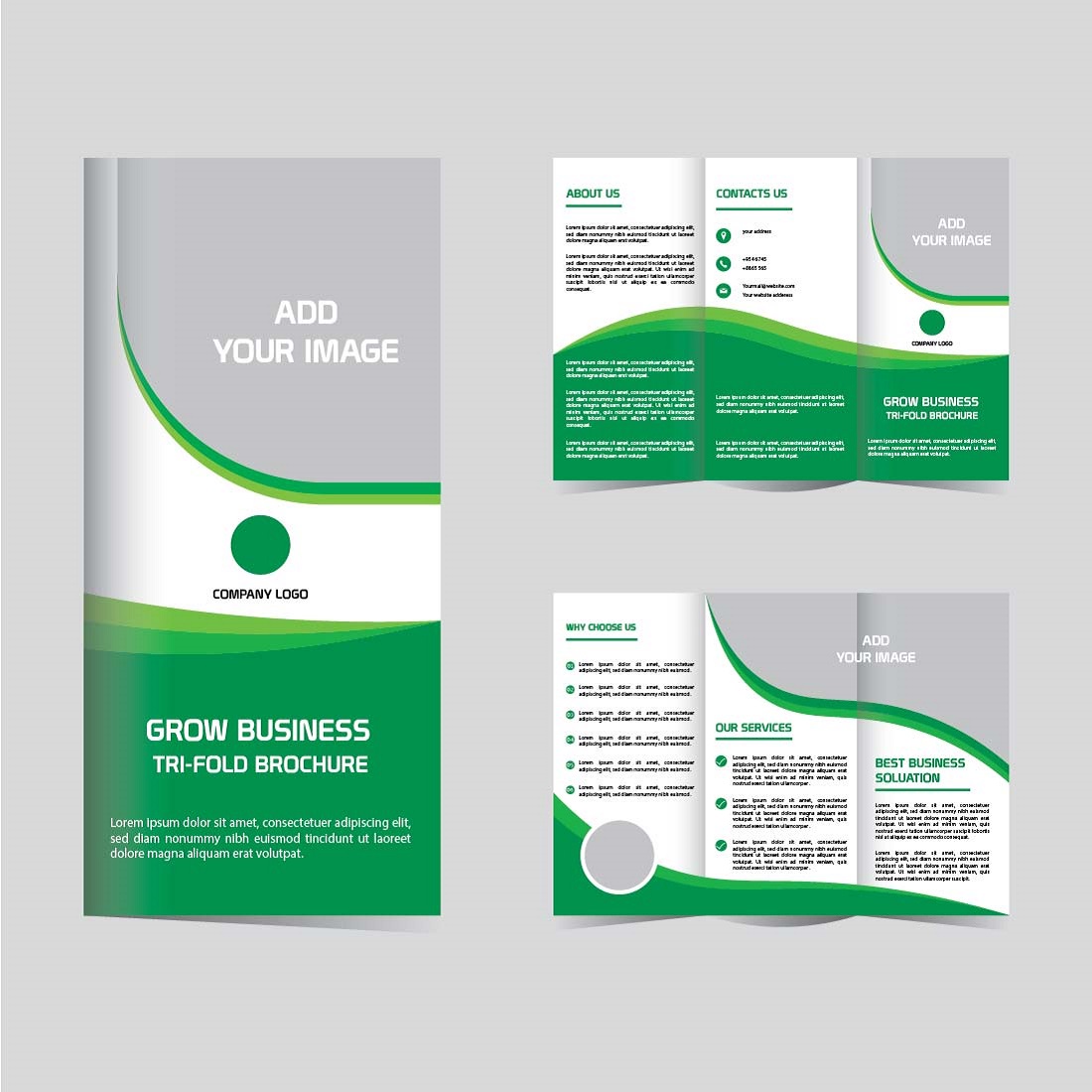 Grow business trifold brochure design tenplate cover image.