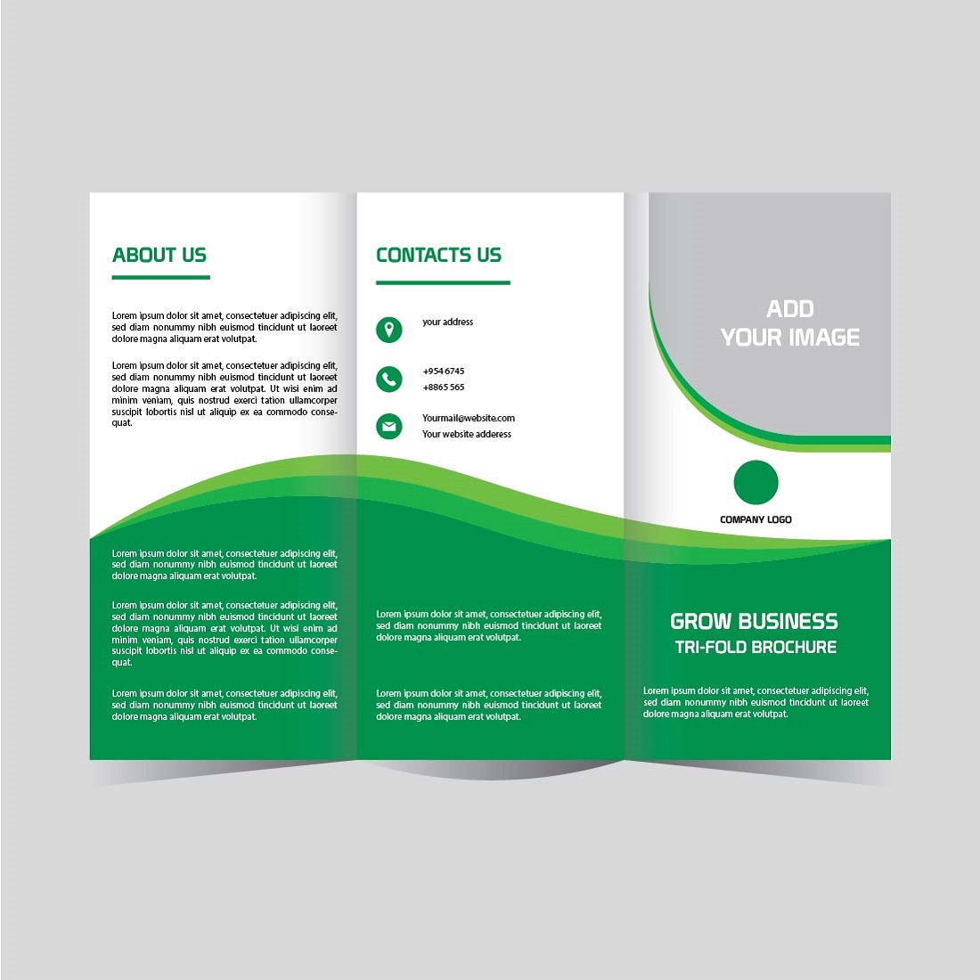 Grow business trifold brochure design tenplate preview image.