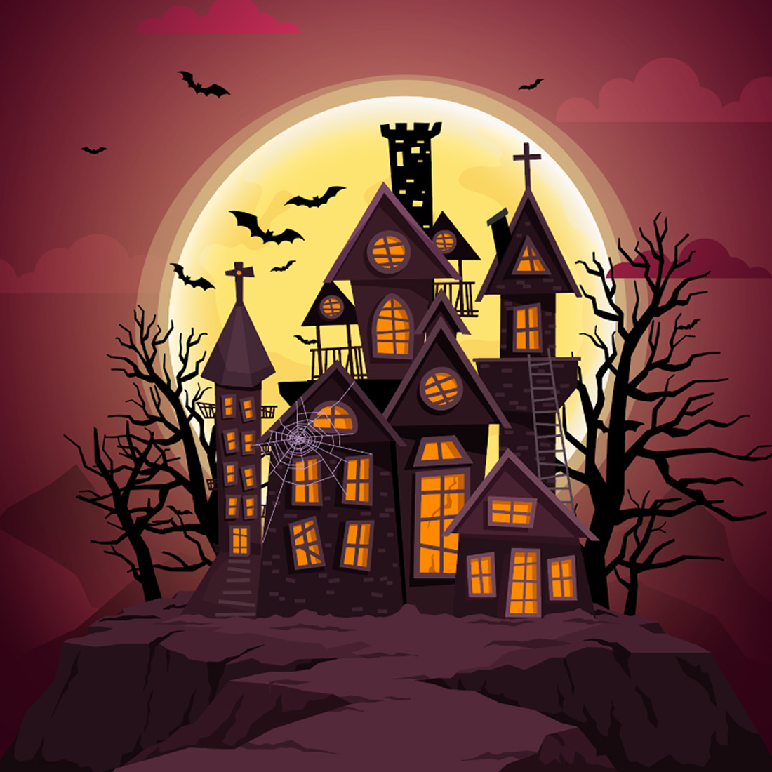 Vector Happy Halloween with Night and Scary Castle 9$ Only preview image.