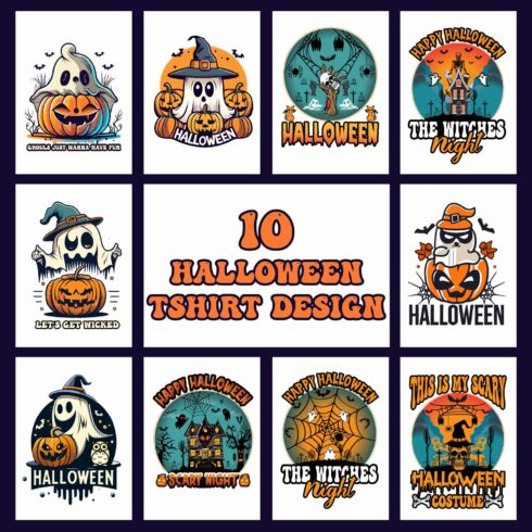 Halloween tshirt logo design bundle cover image.