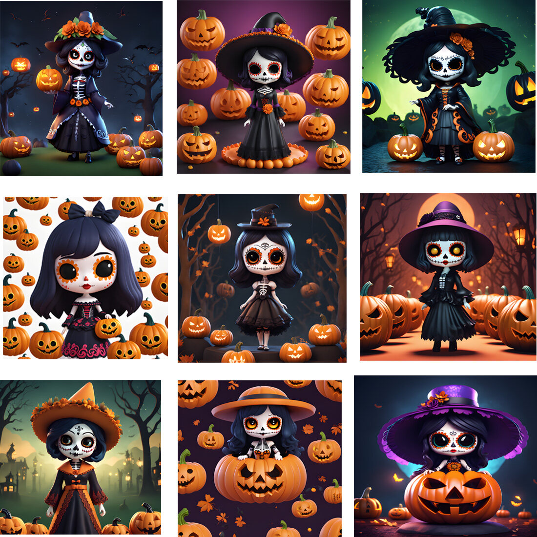 Halloween witch illustration preview image.