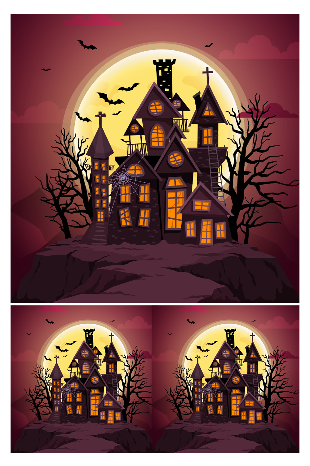 Vector Happy Halloween with Night and Scary Castle 9$ Only pinterest preview image.