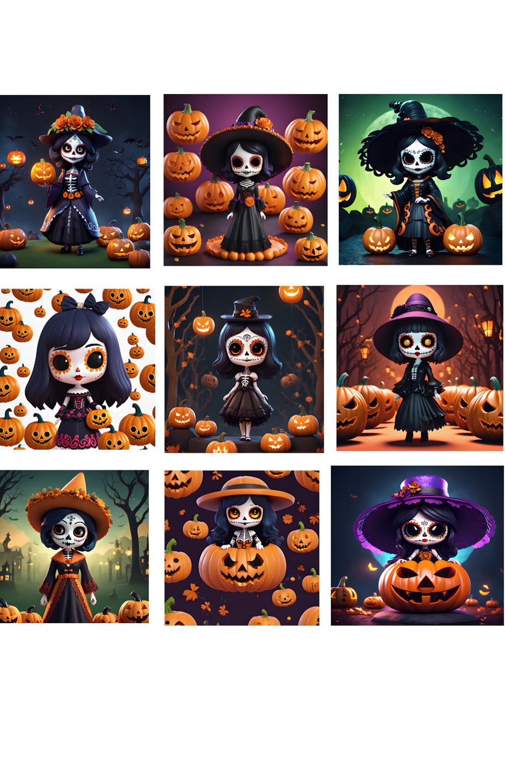 Halloween witch illustration pinterest preview image.