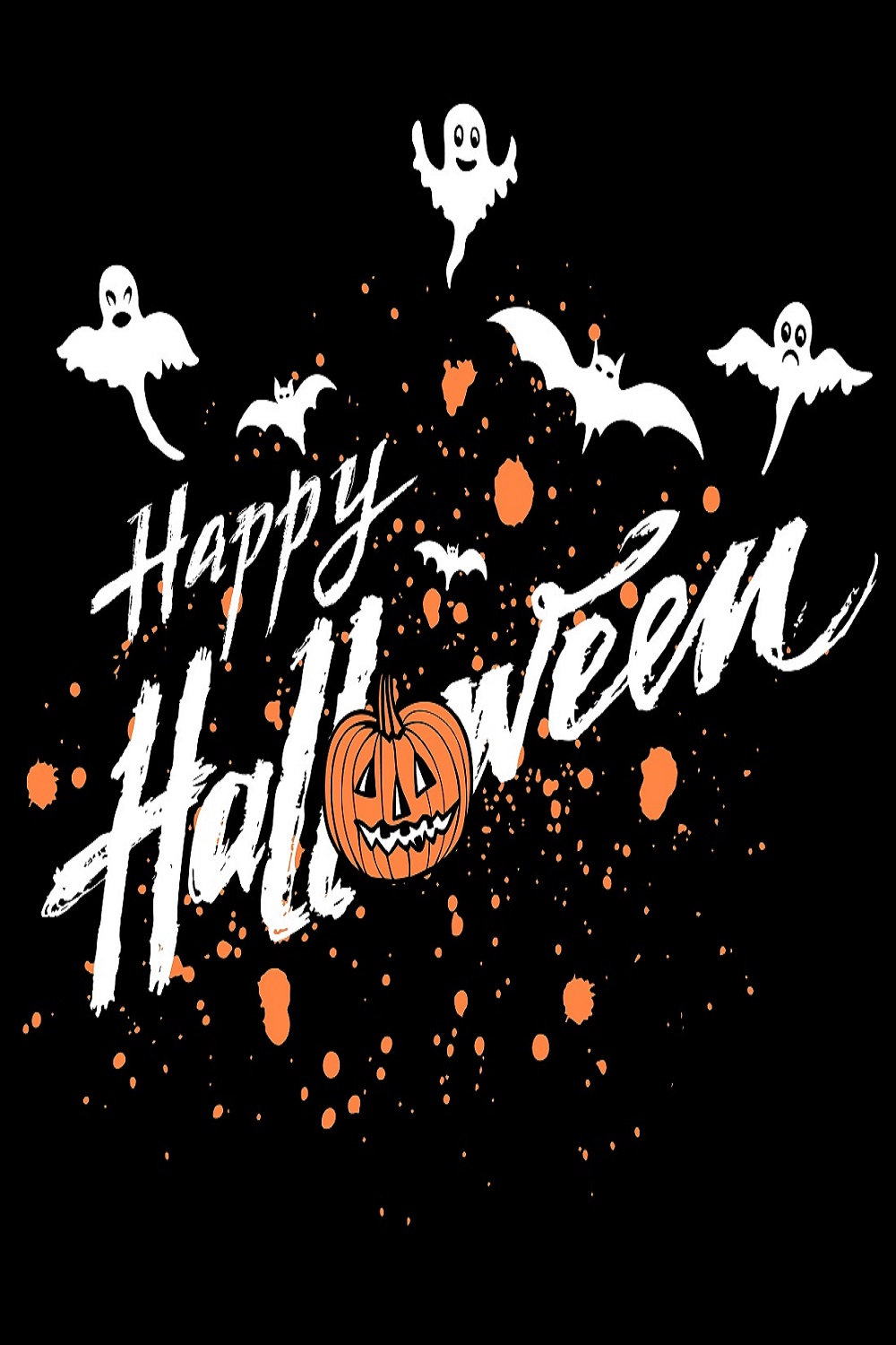 Happy Halloween dark background with orange pumpkin pinterest preview image.