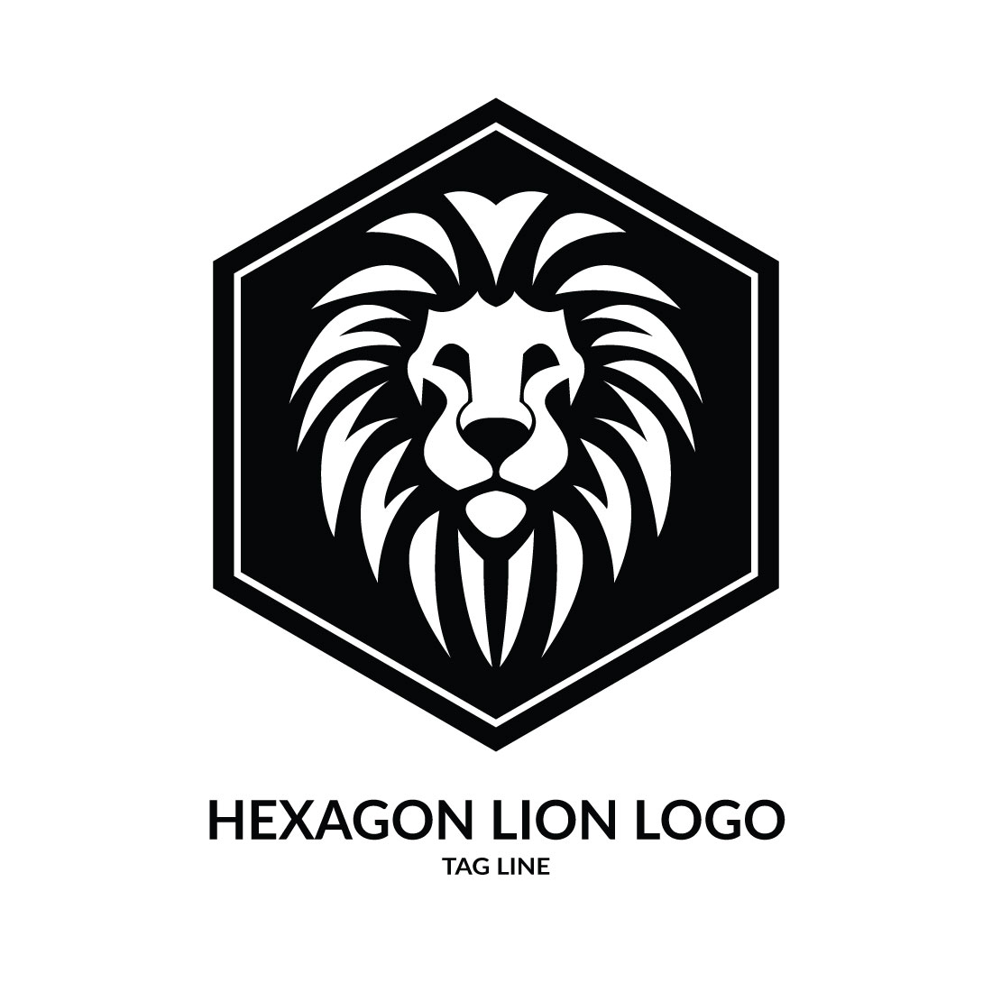 Hexagon Lion Head Logo Template preview image.