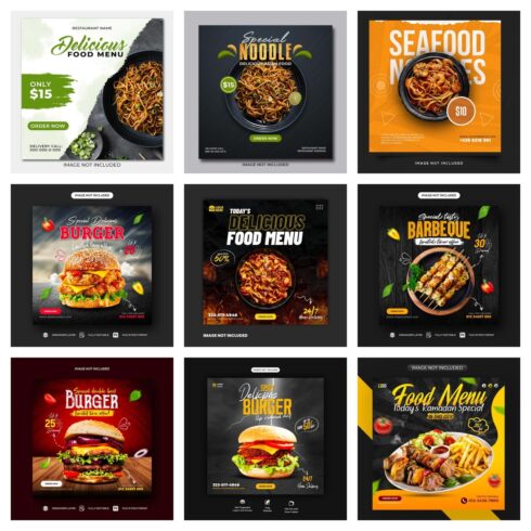 9 Different Food Flyers Or Social Media Post Design Templates Only For 11$ cover image.