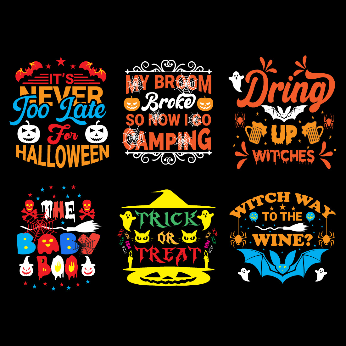 Halloween t shirt design bundle vector preview image.
