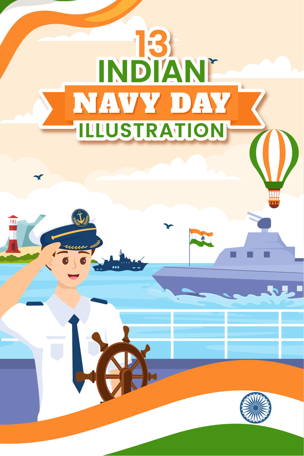 13 Indian Navy Day Illustration pinterest preview image.
