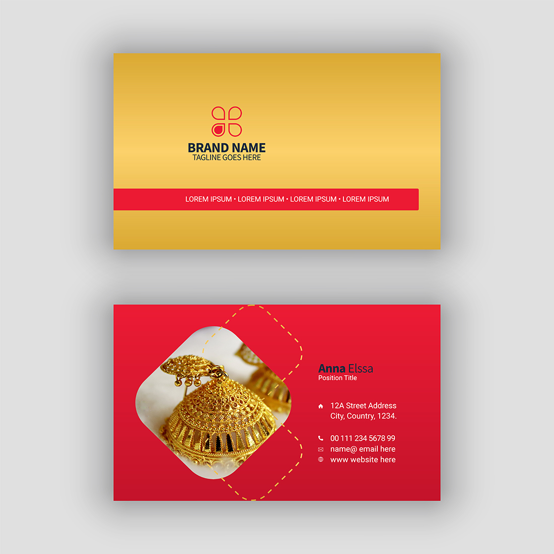 Jewelry Business Card Design Template preview image.