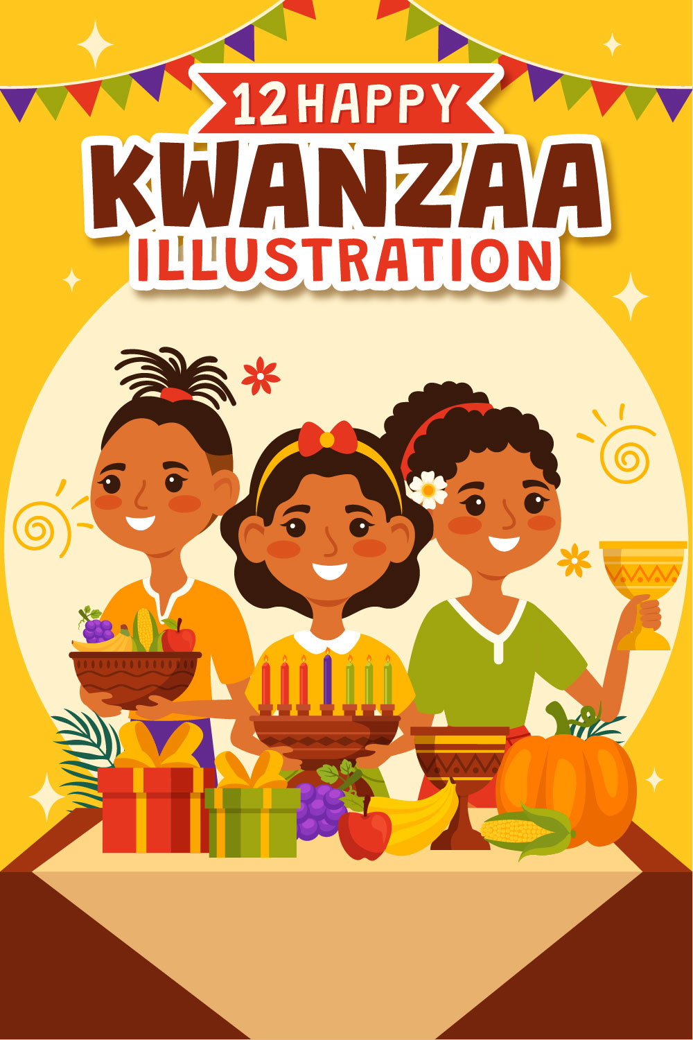 12 Happy Kwanzaa Vector Illustration pinterest preview image.
