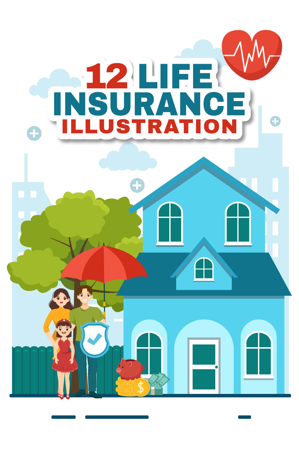12 Life Insurance Vector Illustration pinterest preview image.