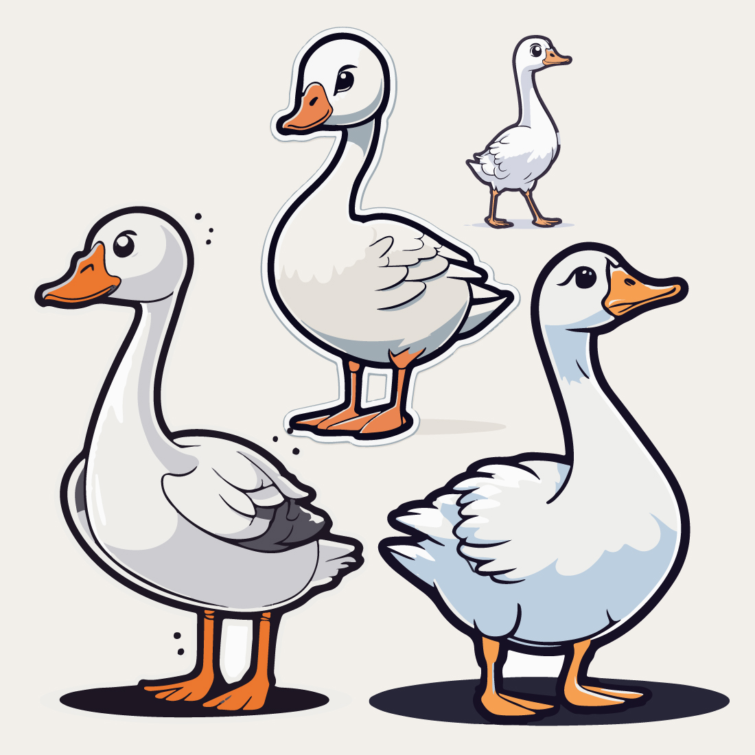 Funny goose on sticker And T shirt design preview image.