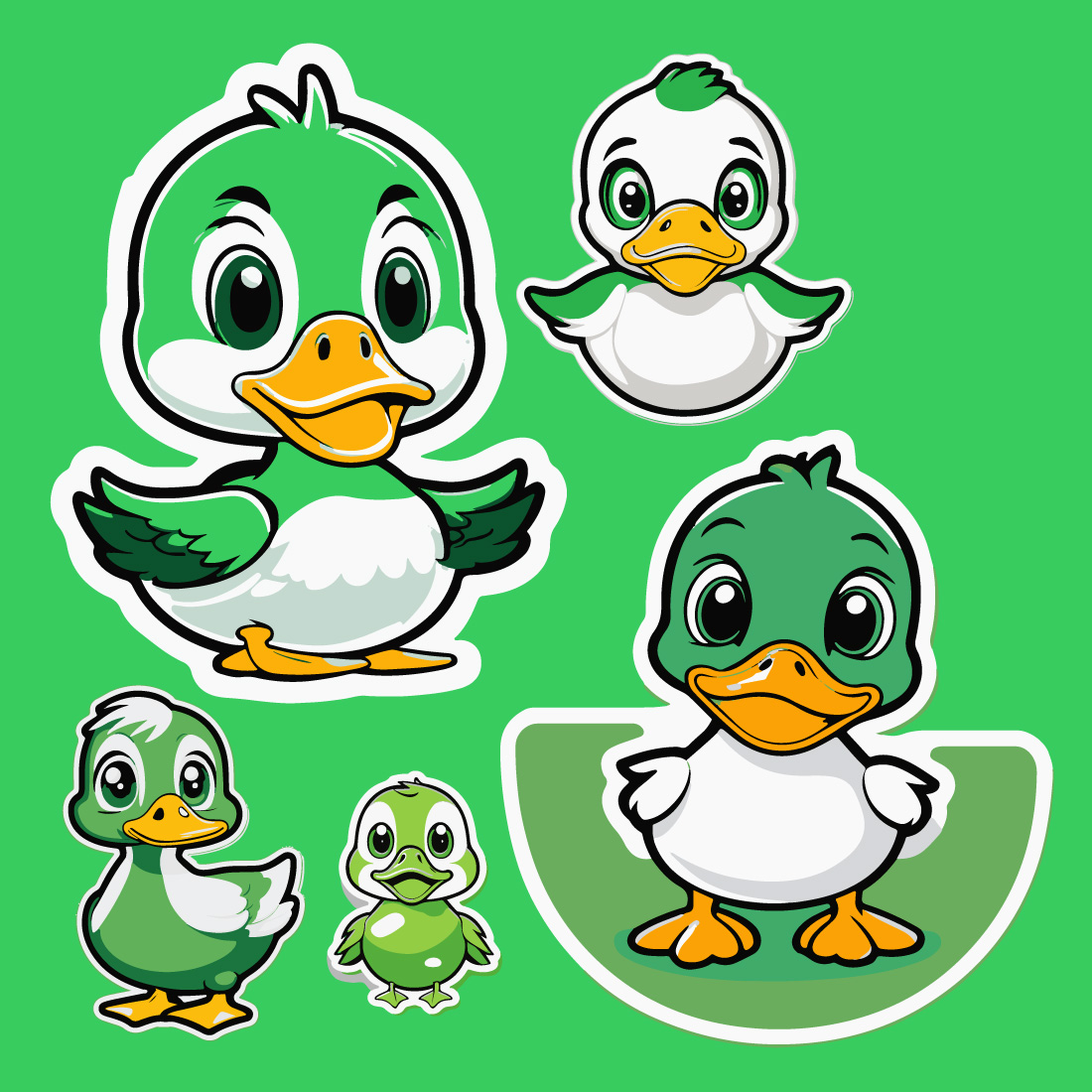 Sticker 2d cute green and white duck vector preview image.
