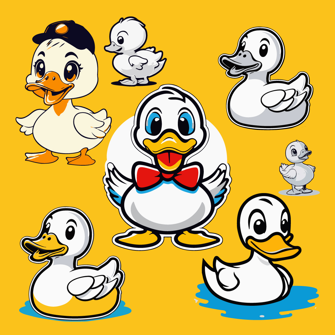 Cute adorable duck sticker and t-shirt design preview image.