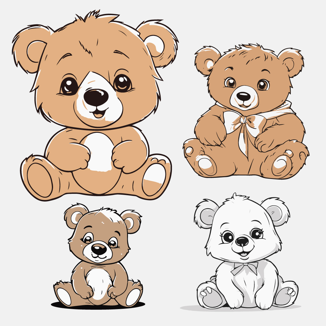 Cartoon cute baby bear line art Sticker and t-shirt design preview image.