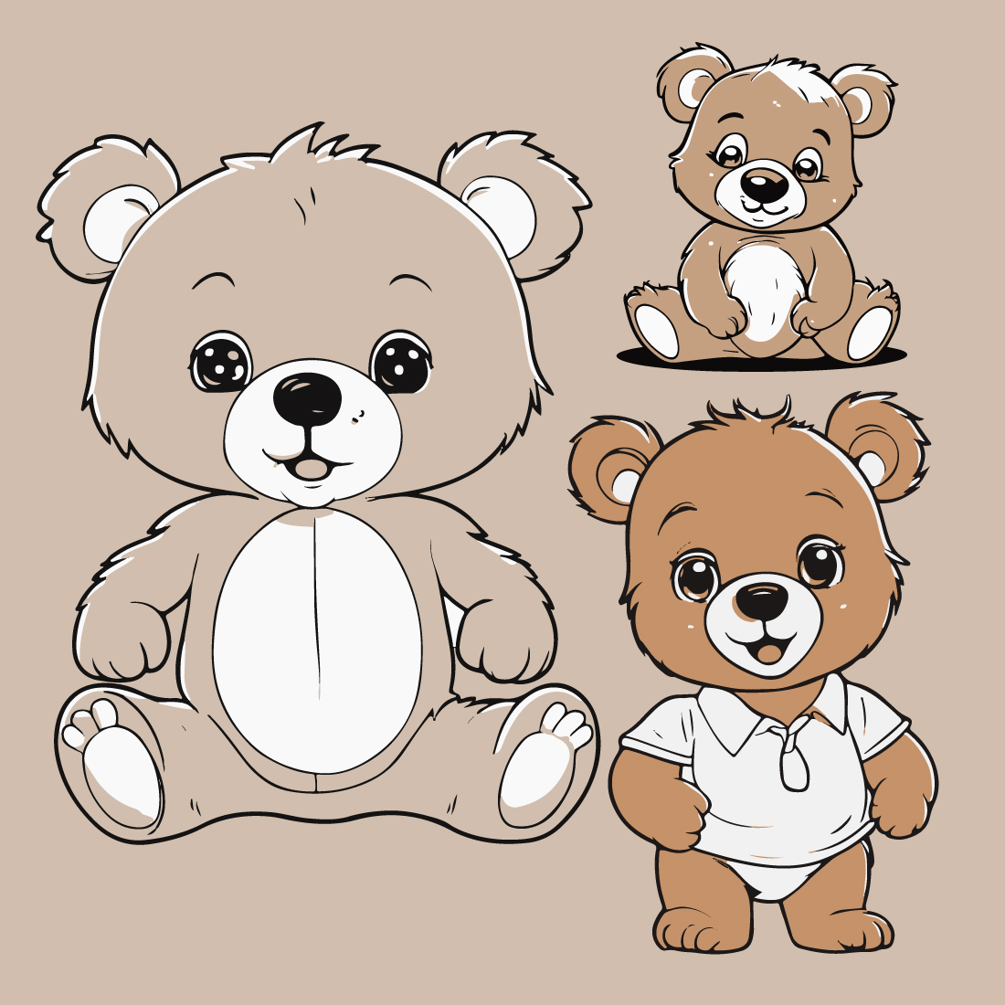 Cartoon cute baby bear line art Sticker and t-shirt design cover image.