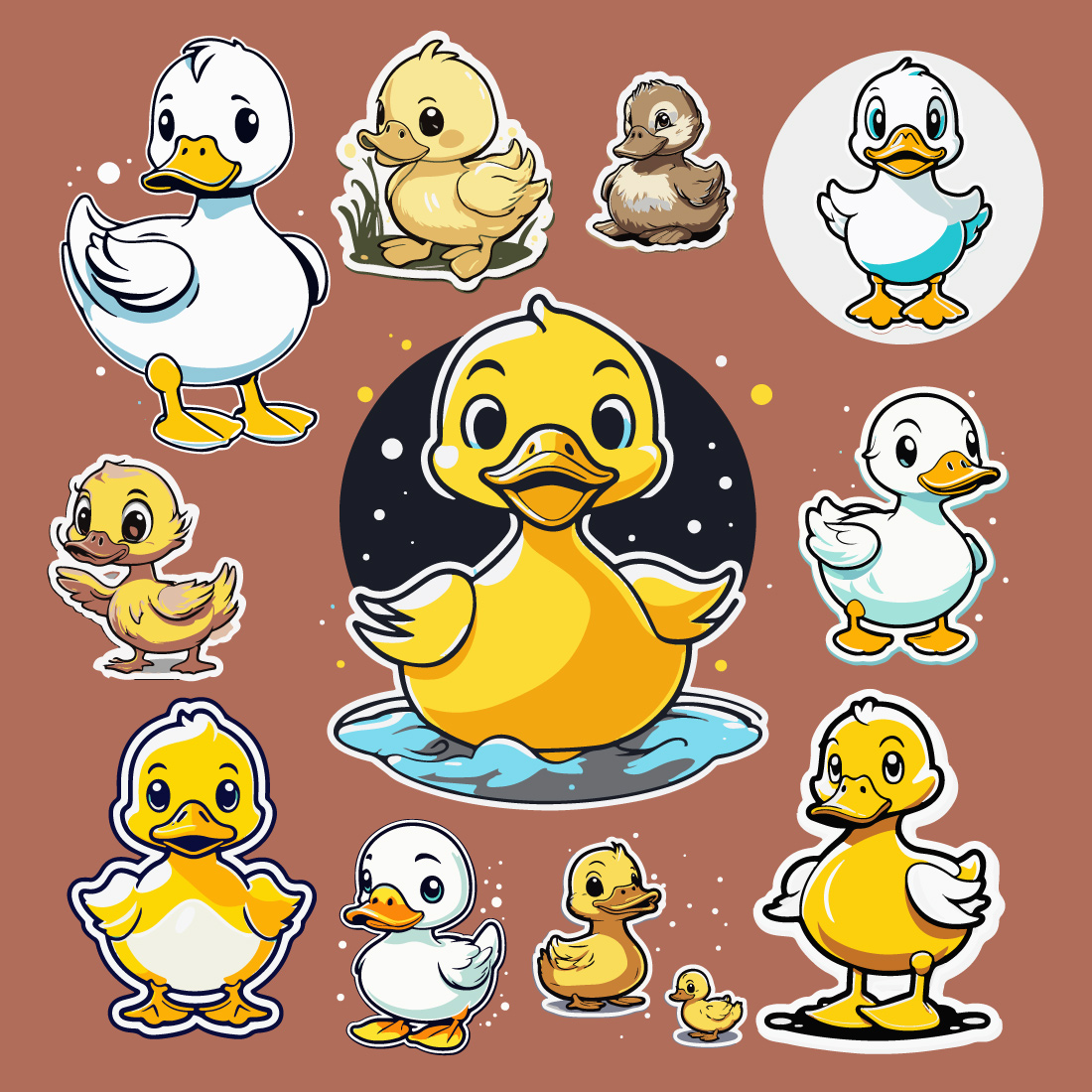 Baby duck cute cartoon sticker and t-shirt design preview image.