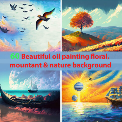 60 BEAUTIFUL OIL PAINTING FLORAL, MOUNTANT & NATURE BACKGROUND BUNDLE cover image.