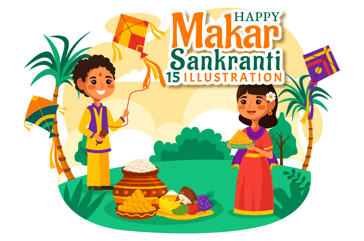 Makar Sankranti Stock Illustration - Download Image Now - Child, Flying,  Kite - Bird - iStock