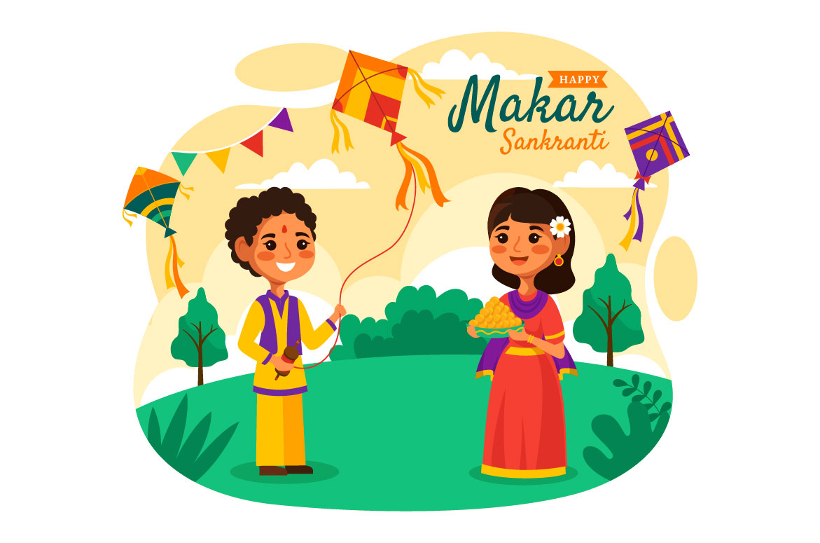 Illustration of makar sankranti wallpaper with colorful kite posters for  the wall • posters design, agriculture, vector | myloview.com