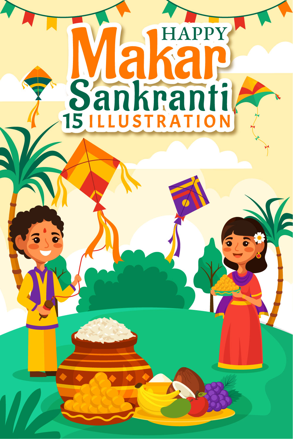 15 Makar Sankranti Illustration pinterest preview image.