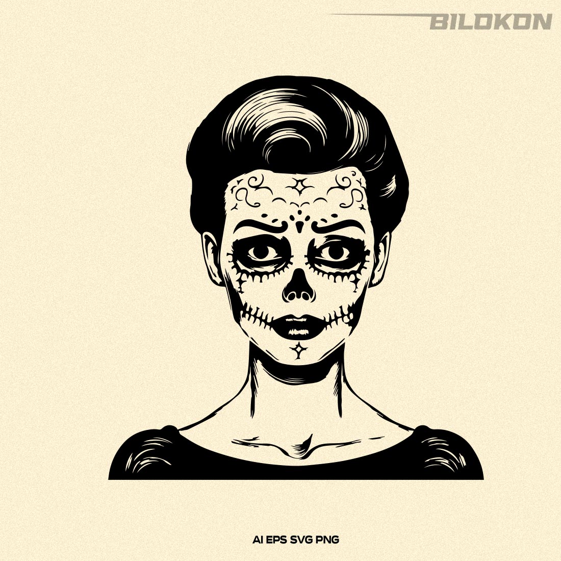 Day of the Dead Woman, Woman in skull face, Halloween SVG preview image.